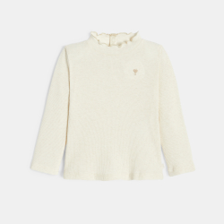 تيشيرت كوت مسطح وياقة متموّجة بلون البيج للفتيات الرضع.